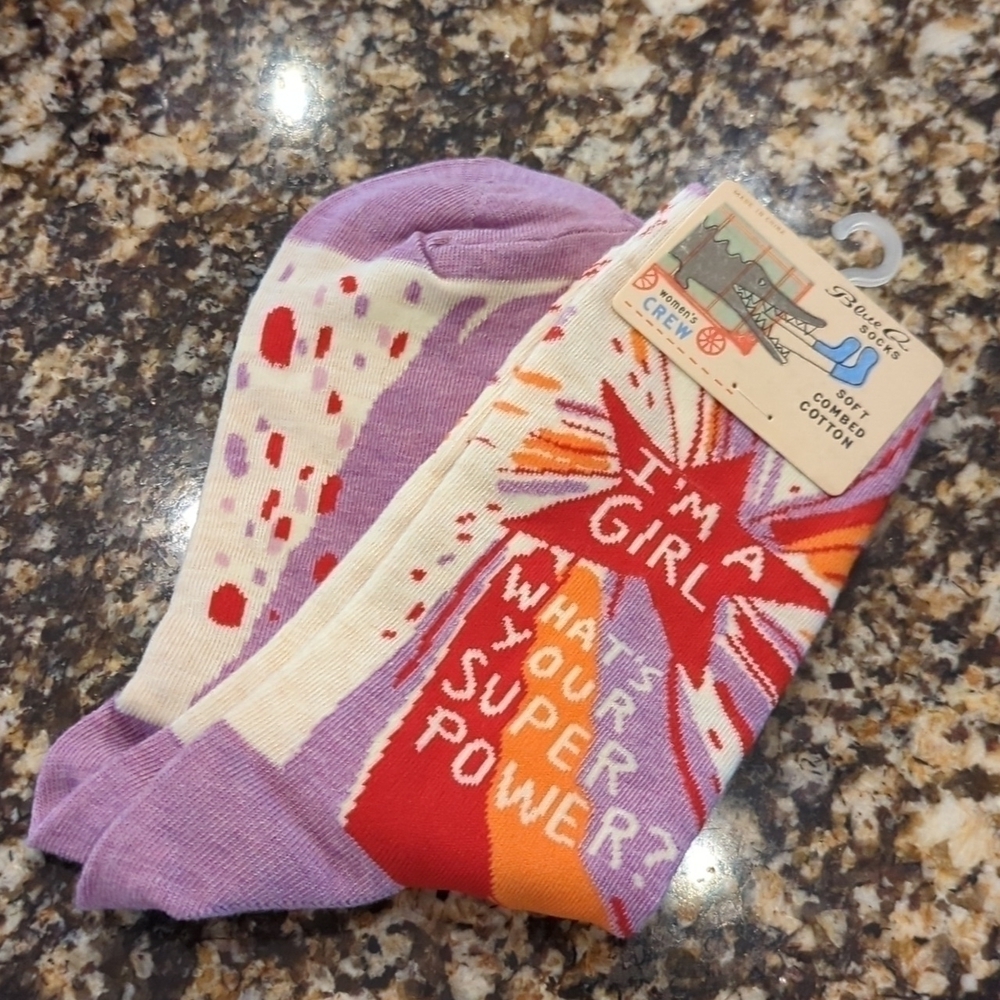 Blue Q Crew Socks I'm a girl what's your superpower Soft Combed Cotton